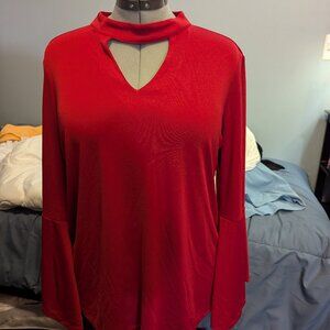 Red cutout Neck Bell Sleeve Top